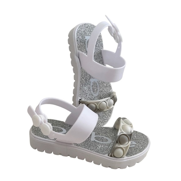 Bebe Toddler White Silcone Rubber Pop It Silver Glitter Sandals Size Small 5/6 - Picture 3 of 13